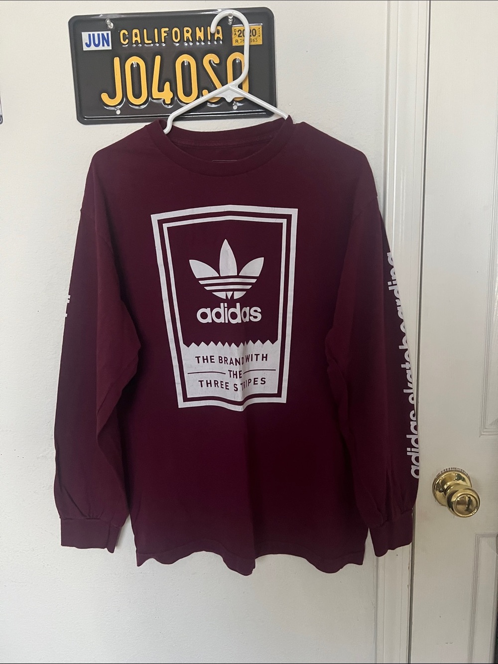 adidas Maroon Long Sleeve Trefoil Graphic Tee